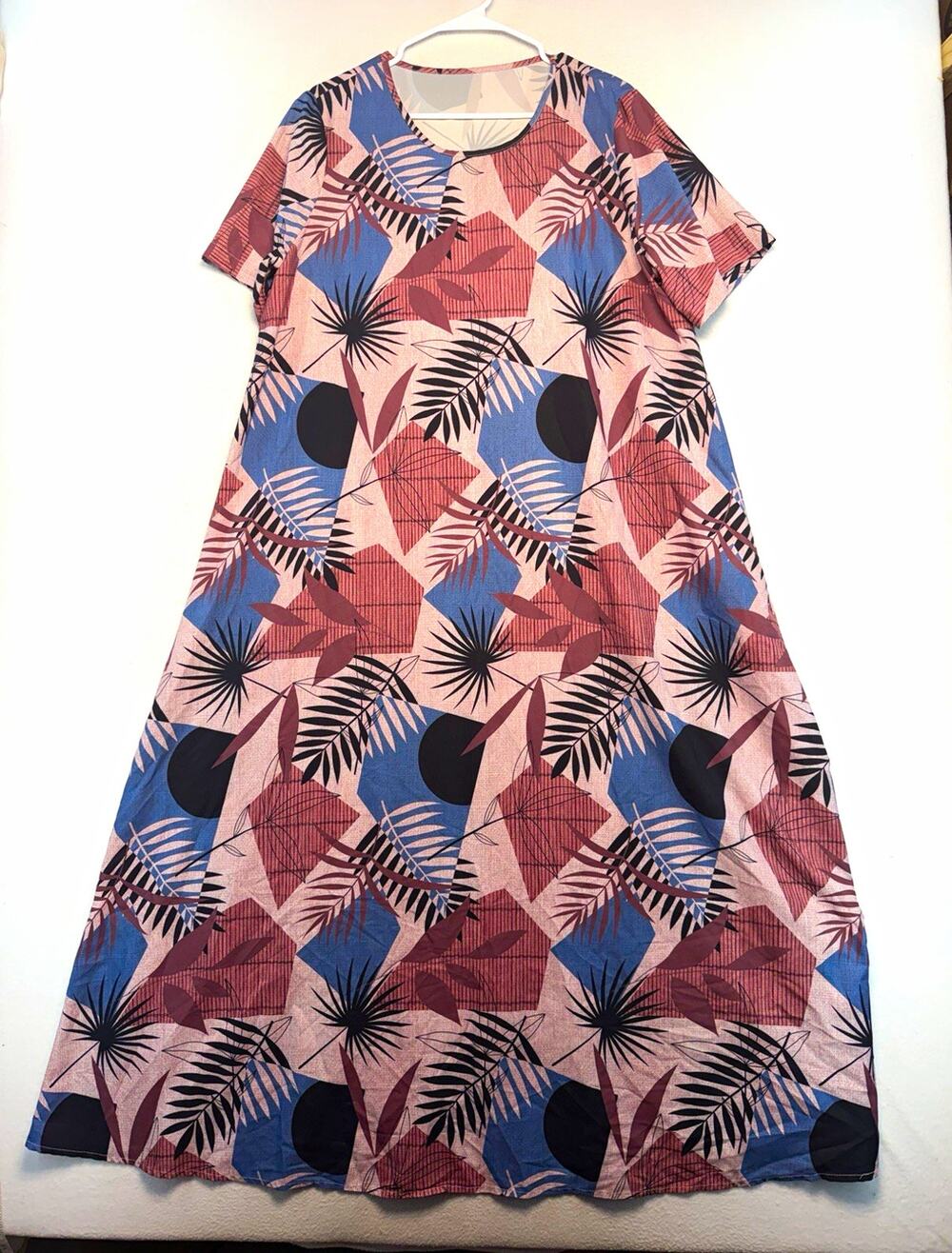 SHEIN 1XL Pink Blue Burgundy Palm Floral Sheath long Dress memmacore mumu style